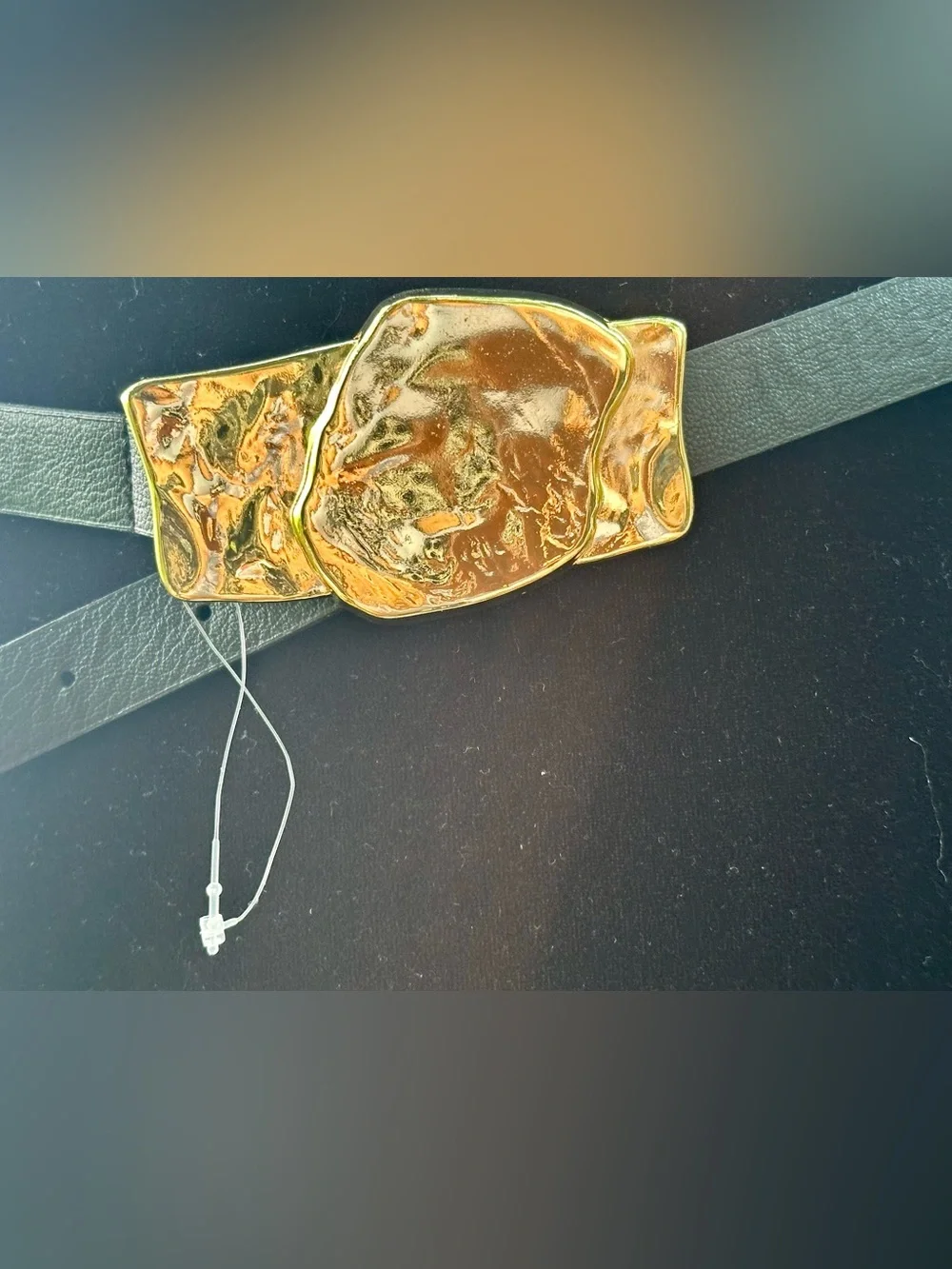 Zara Black Leather Belt with Sculpted Gold Buckle